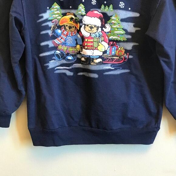 Basic Editions M sweater navy blue Christmas teddy bear Vintage 90s - Picture 3 of 7
